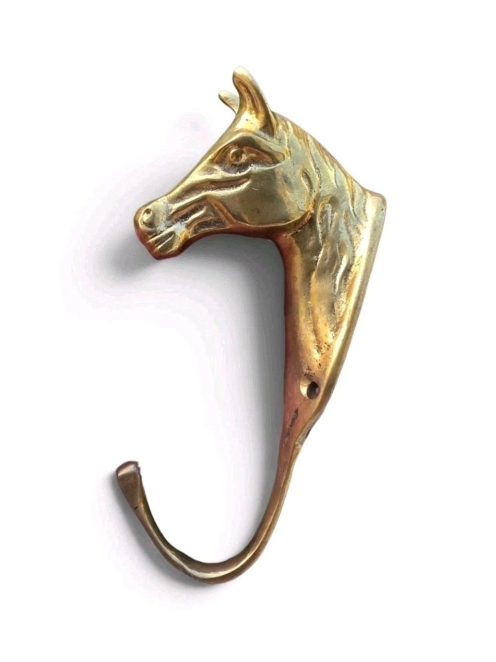Vintage Brass Horse Head Wall Hook Coat Hat Towel Equestrian Decor 5"